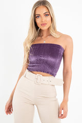 Purple Velvet Ruched Bandeau - Yitty-Crop Tops