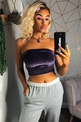 Purple Velvet Ruched Bandeau - Yitty-Crop Tops