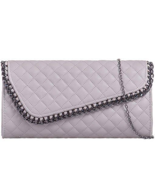 Quilted Asymmetric Chain Detail Clutch - Lila-Bags