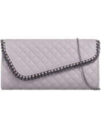 Quilted Asymmetric Chain Detail Clutch - Lila-Bags