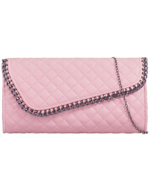 Quilted Asymmetric Chain Detail Clutch - Lila-Bags