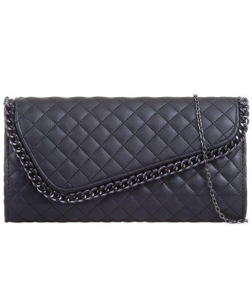 Quilted Asymmetric Chain Detail Clutch - Lila