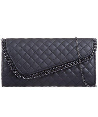 Quilted Asymmetric Chain Detail Clutch - Lila-Bags