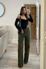 Khaki Denim Cargo Trousers - Renata