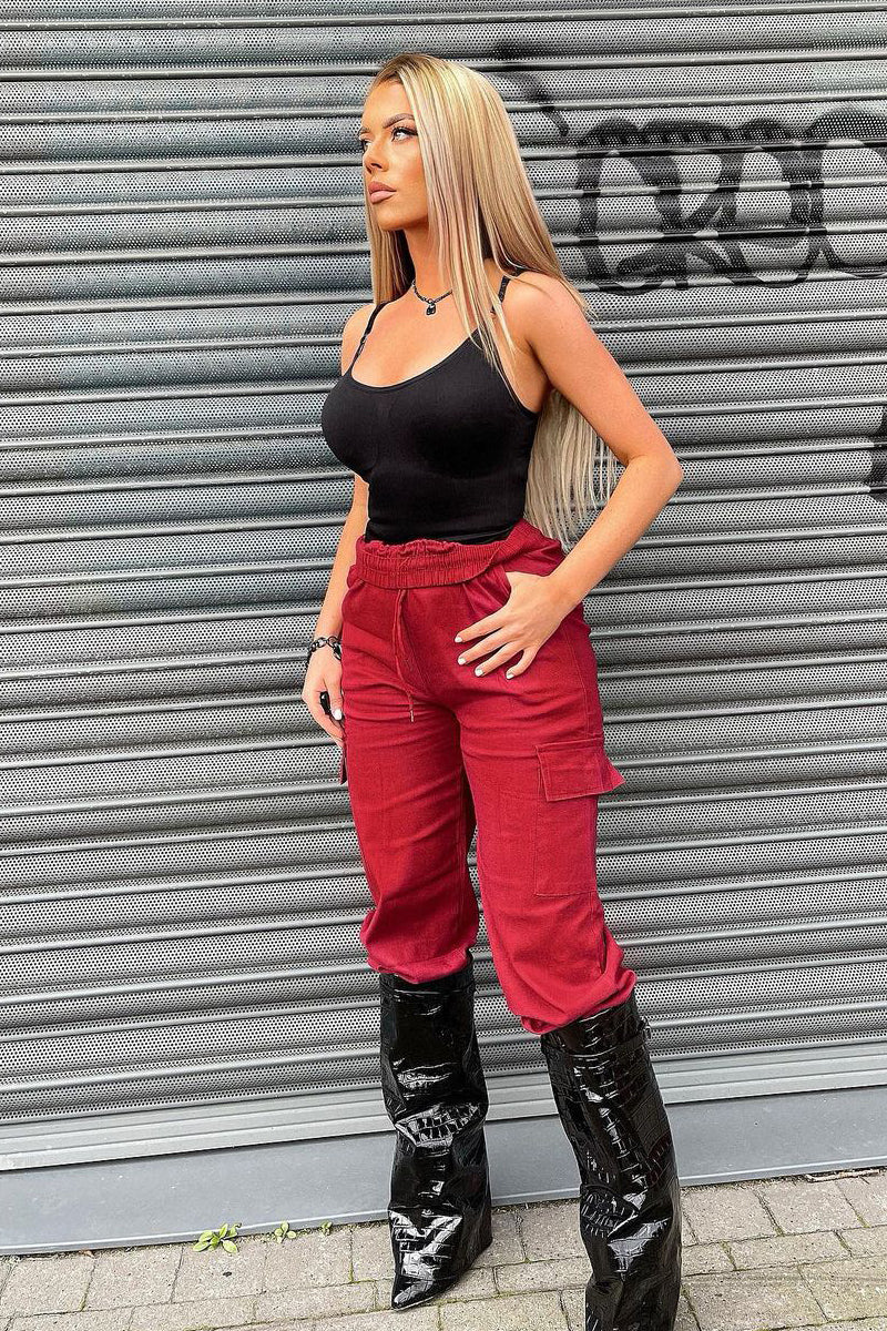 Burgundy Straight Leg Cargo Trousers - Rian