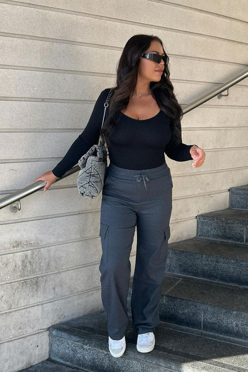 Grey Straight Leg Cargo Trousers - Rian