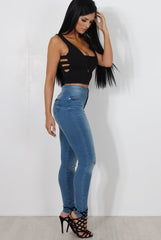 Raina Black Cut Out Crop Top-Crop Tops