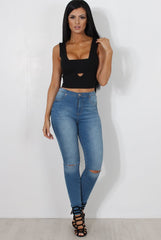 Raina Black Cut Out Crop Top-Crop Tops