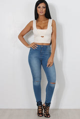 Raina White Cut Out Crop Top-Tops