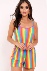Rainbow Stripe Cami Strap Playsuit - Jeanna-Playsuits