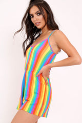 Rainbow Stripe Cami Strap Playsuit - Jeanna-Playsuits