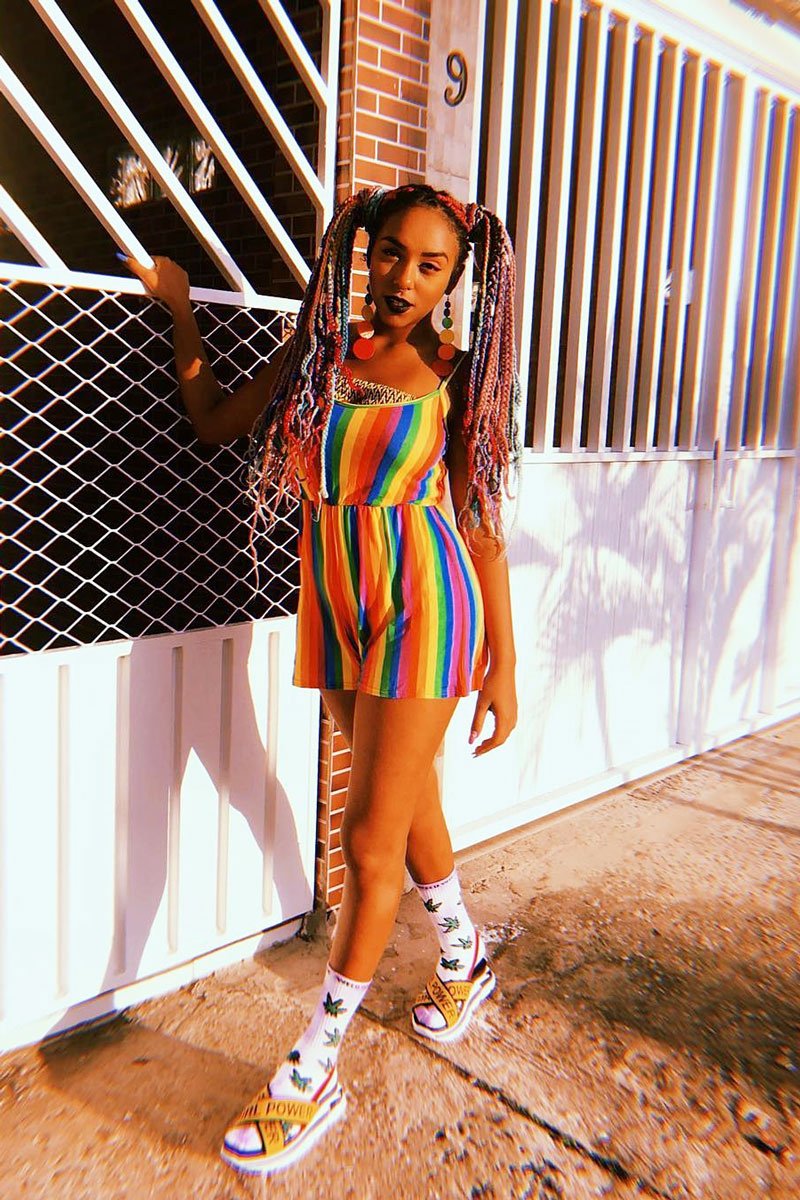 Rainbow Stripe Cami Strap Playsuit - Jeanna-Playsuits