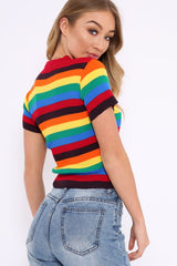 Rainbow Stripe Short Sleeve Jumper - Ariona-Jumper