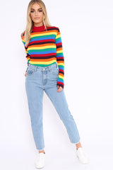 Rainbow Stripe Turtleneck Long Sleeve Jumper - Jonie-Jumper