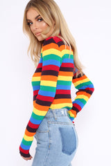 Rainbow Stripe Turtleneck Long Sleeve Jumper - Jonie-Jumper