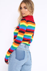 Rainbow Stripe Turtleneck Long Sleeve Jumper - Jonie-Jumper