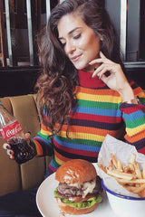 Rainbow Stripe Turtleneck Long Sleeve Jumper - Jonie-Jumper