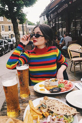 Rainbow Stripe Turtleneck Long Sleeve Jumper - Jonie-Jumper