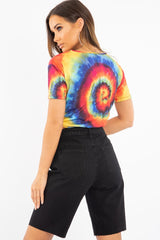 Rainbow Tie Dye Knot Detail T Shirt - Freddie-T-shirt
