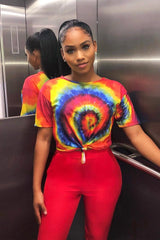 Rainbow Tie Dye Knot Detail T Shirt - Freddie-T-shirt