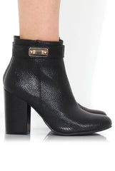 Rashida Black Snakeskin Buckle Ankle Boots-Boots