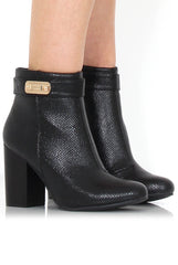 Rashida Black Snakeskin Buckle Ankle Boots-Boots