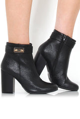 Rashida Black Snakeskin Buckle Ankle Boots-Boots