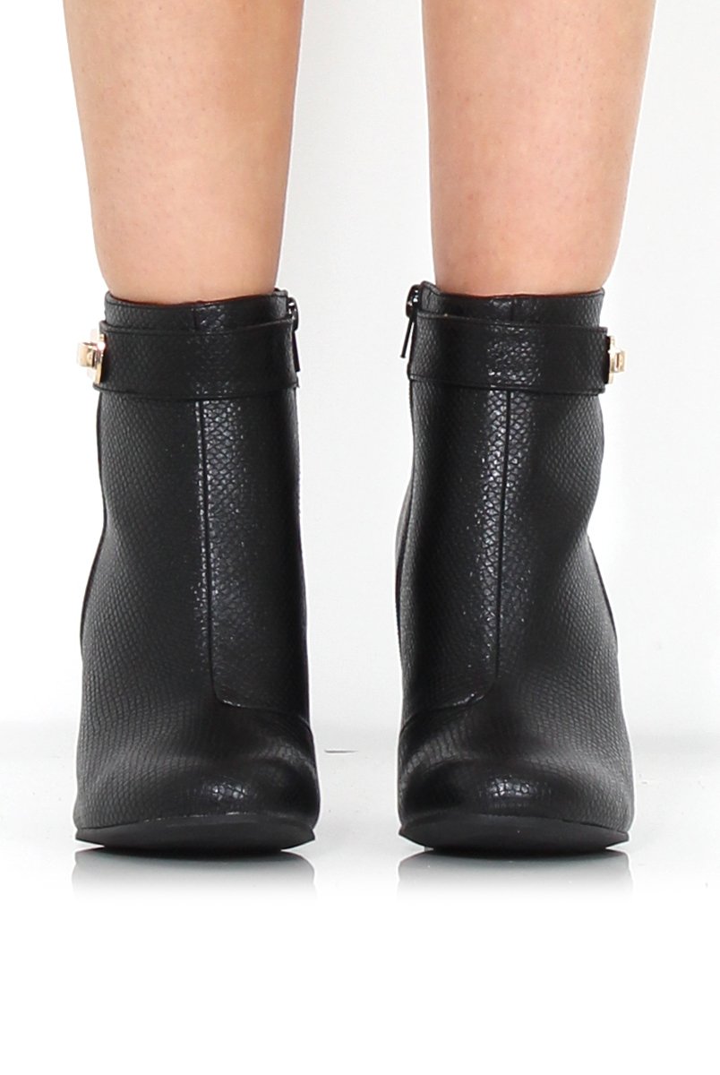 Rashida Black Snakeskin Buckle Ankle Boots-Boots