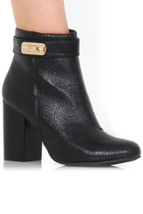 Rashida Black Snakeskin Buckle Ankle Boots-Boots
