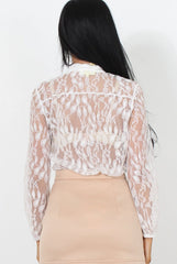 Rayne White Lace Tie Neck Top-Tops