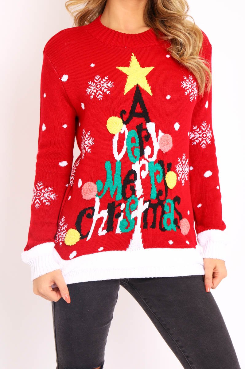Red A Very Merry Christmas Slogan Jumper - Lotta-Jumper