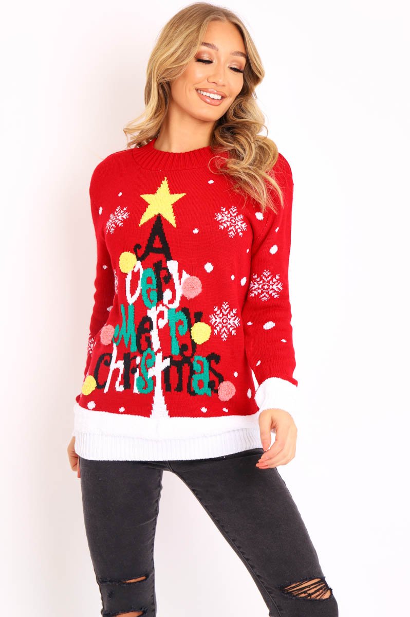 Red A Very Merry Christmas Slogan Jumper - Lotta-Jumper