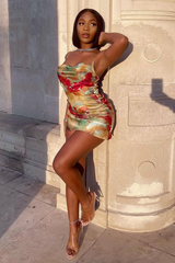 Red Abstract Print Cowl Neck Mini Dress - Ruri