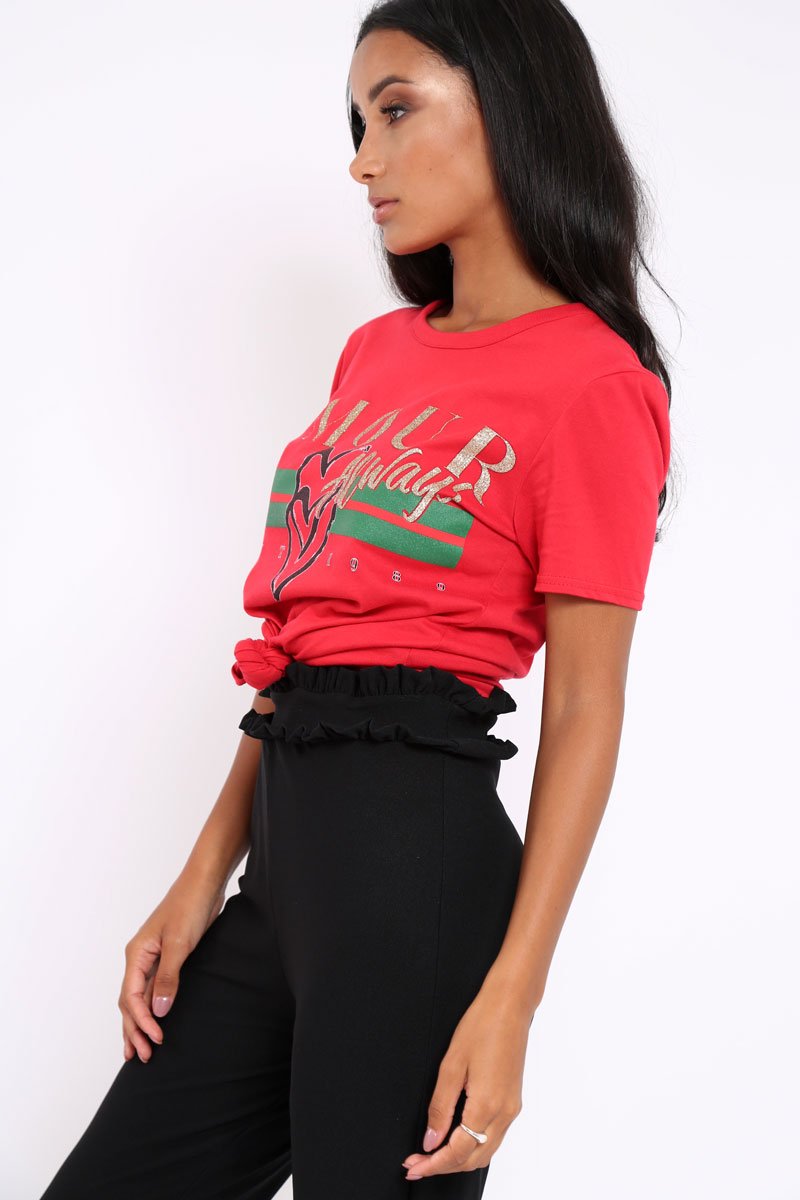 Red Amour Always Slogan T-shirt - Esmay-Tops