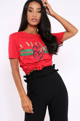 Red Amour Always Slogan T-shirt - Esmay-Tops