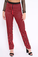 Red And Black Stripe Satin Trousers - Elorah-Trousers