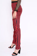 Red And Black Stripe Satin Trousers - Elorah-Trousers