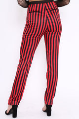 Red And Black Stripe Satin Trousers - Elorah-Trousers