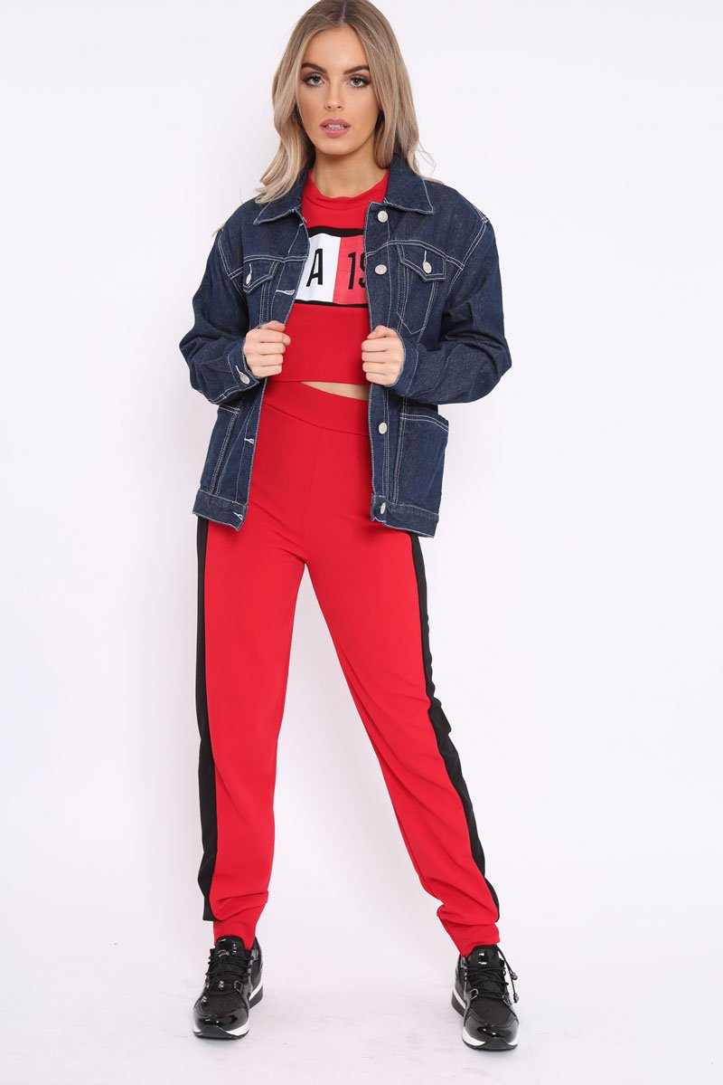 Red And Black USA Side Stripe Tracksuit - Simmy-Co-ords