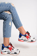 Red And Blue Chunky Lace Up Trainers - Thea-Trainers