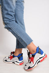 Red And Blue Chunky Lace Up Trainers - Thea-Trainers