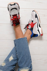 Red And Blue Chunky Lace Up Trainers - Thea-Trainers