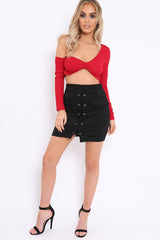 Red Asymmetric Crop Top - Nicki-Crop Tops