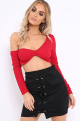 Red Asymmetric Crop Top - Nicki-Crop Tops