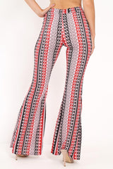 Red Aztec Print Flare Trousers - Brena-Trousers