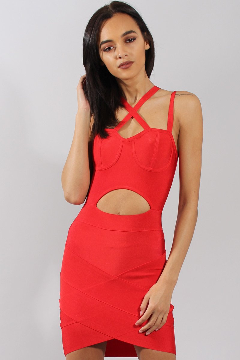 Red Bandage Bodycon Mini Dress - Nevada Rebellious Fashion Red Bandage Bodycon Mini Dress - Nevada Rebellious Fashion
