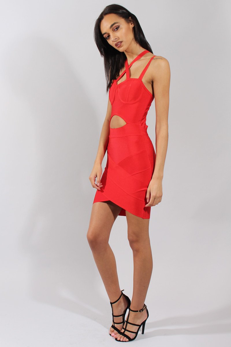 Red Bandage Bodycon Mini Dress - Nevada-Dresses
