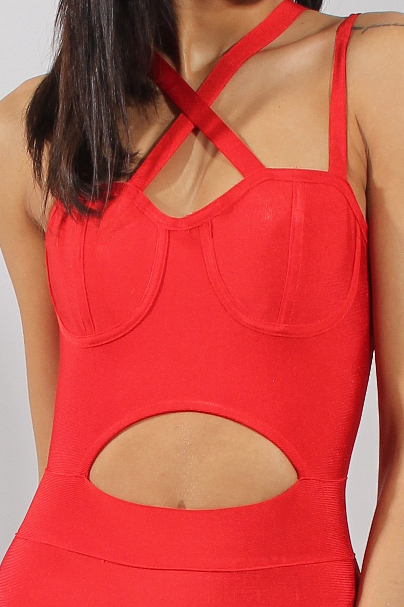 Red Bandage Bodycon Mini Dress - Nevada-Dresses