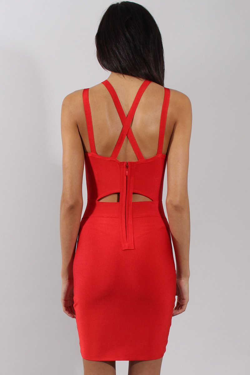Red Bandage Bodycon Mini Dress - Nevada-Dresses