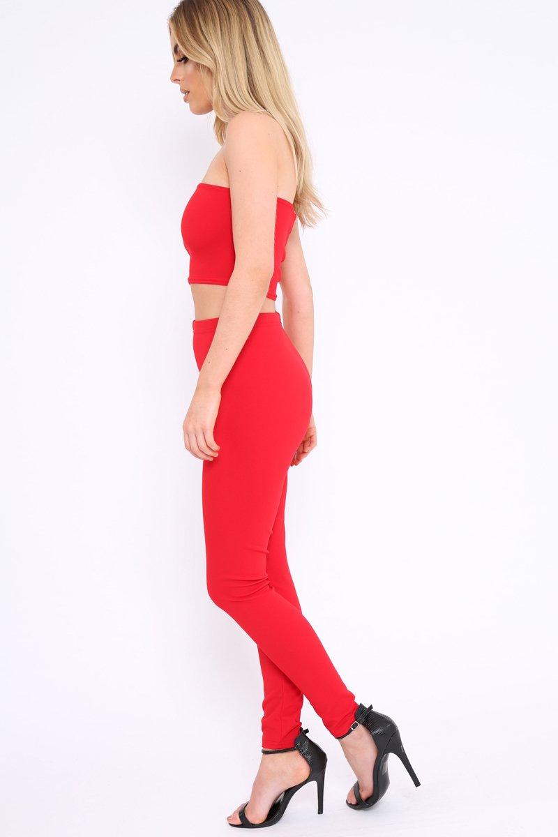 Red Bandeau Top And Leggings Co-Ord - Kristina-Co-ords